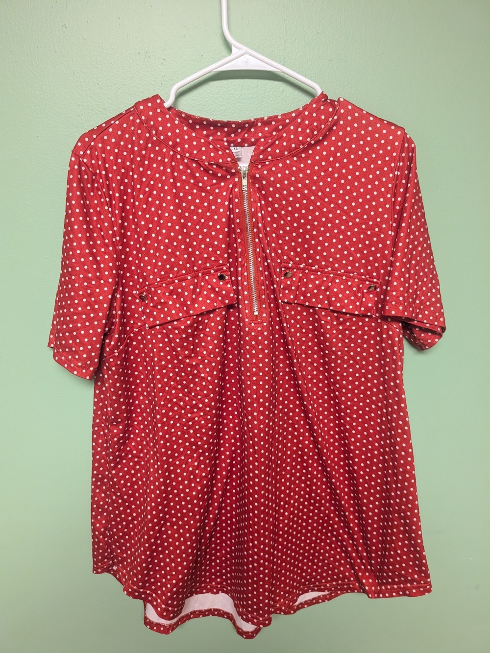 Lucky Brand Red Polka Dot Zip-Front Blouse